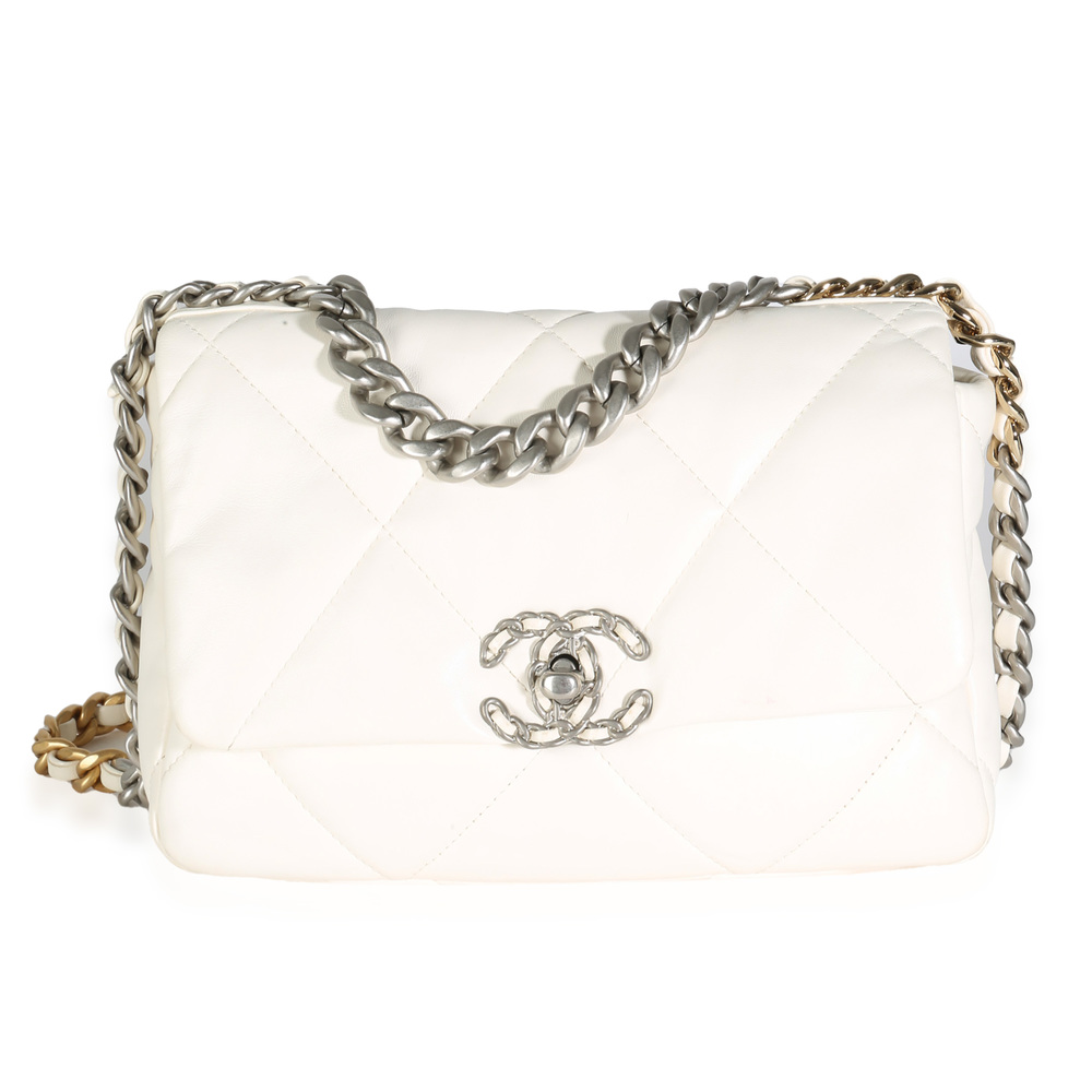 Chanel White Quilted Lambskin Small Chanel 19 Flap Bag
